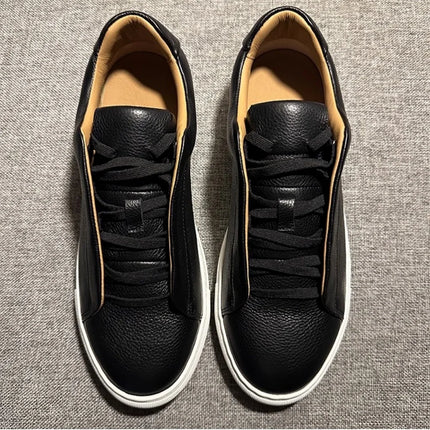QHCCID Men's Versatile Cow Leather Casual Sneakers Comfortable Breathable White Soft Cowhide Trendy Footwear Women’s Shoes