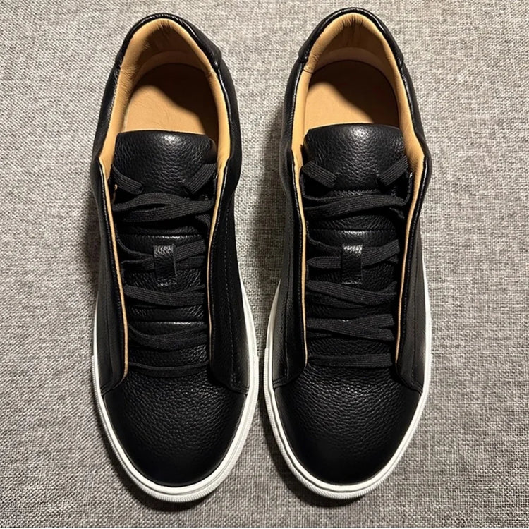 QHCCID Men's Versatile Cow Leather Casual Sneakers Comfortable Breathable White Soft Cowhide Trendy Footwear Women’s Shoes