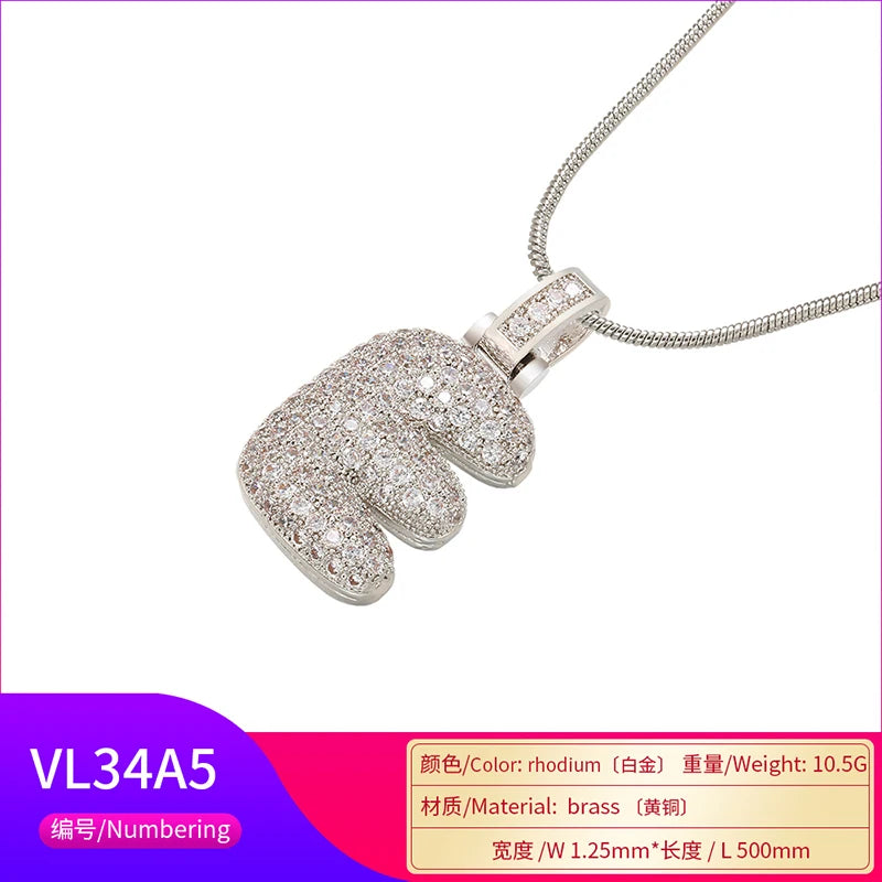 ZHUKOU Colore argento Bubble lettere iniziali collane 26 lettere pendenti collane per le donne Ottone CZ Gioielli all'ingrosso VL34
