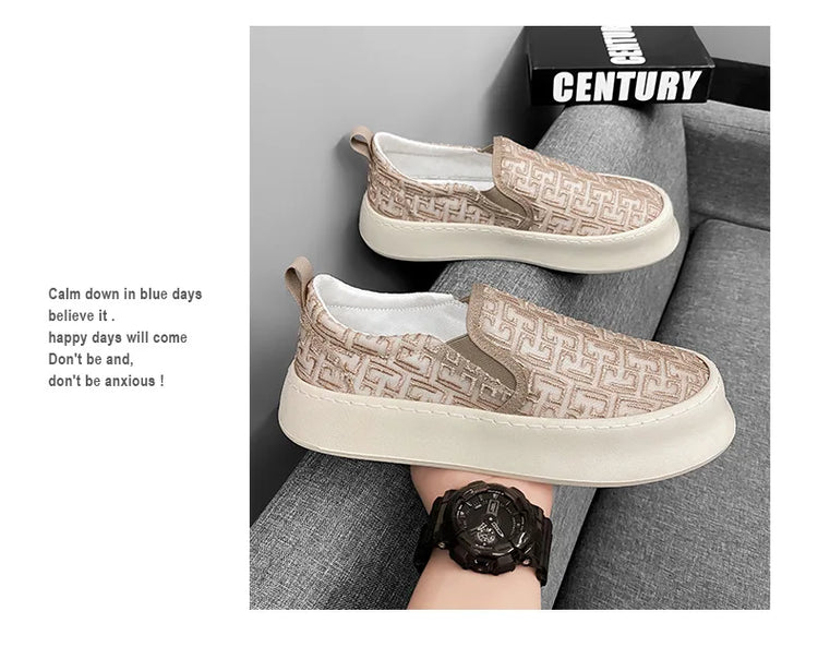 2025 Autumn New Fashion Shallow Mouth Casual Canvas Shoes for Men Breathable Comfortable Niche Design Versatile Chunky Sneakers