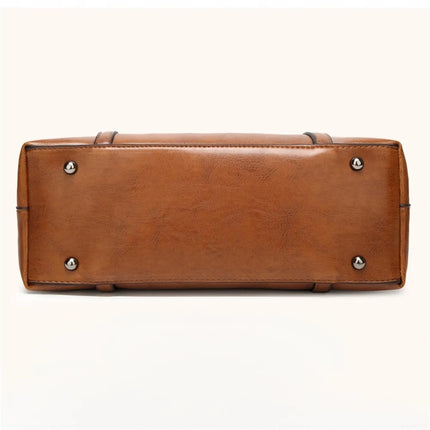 Borsa a Mano in Ecopelle Marrone per Donne – Borsa a Spalla in Ecopelle con Cinturino Regolabile, Tasche con Cerniera, 31x26x11cm