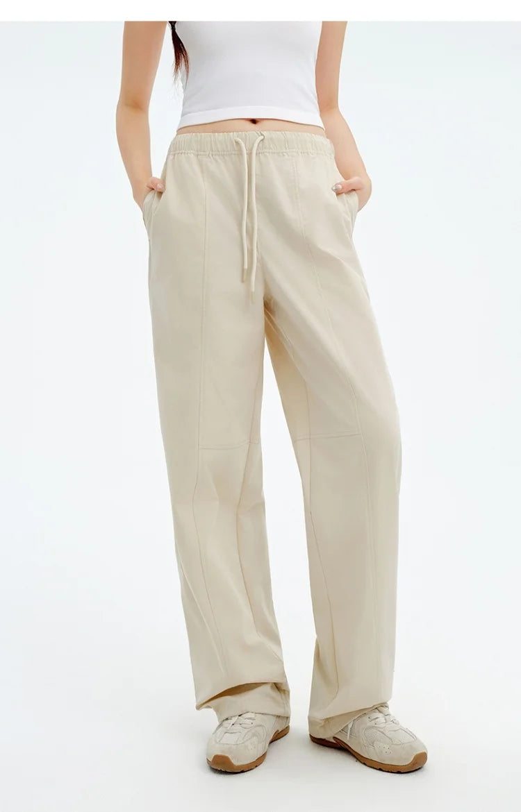 Metersbonwe Women's Cargo Jogger Pants Loose Fit Drawstring Elastic Waist Streetwear Casual Trousers Trendy Tapered Sweatpants