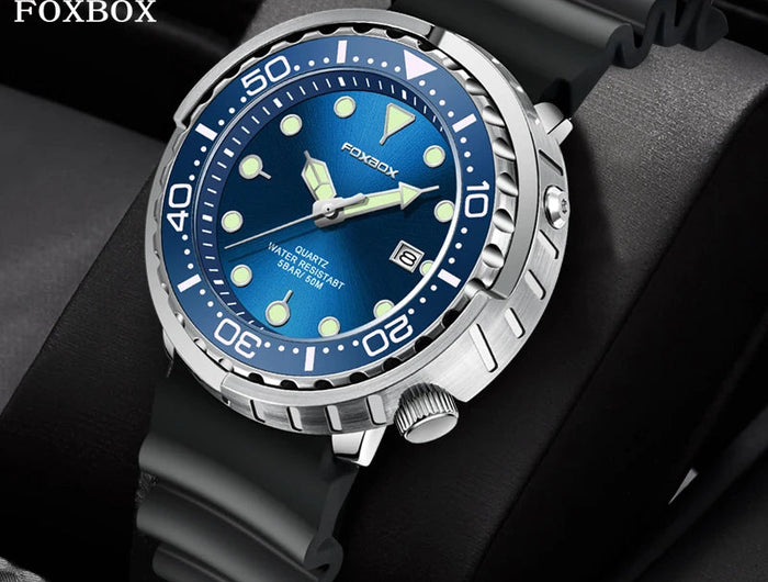 FOXBOX Top Brand Fashion Diver Watch Men 50ATM Waterproof Date Clock orologi sportivi orologio da polso al quarzo da uomo Relogio Masculino platinumshop