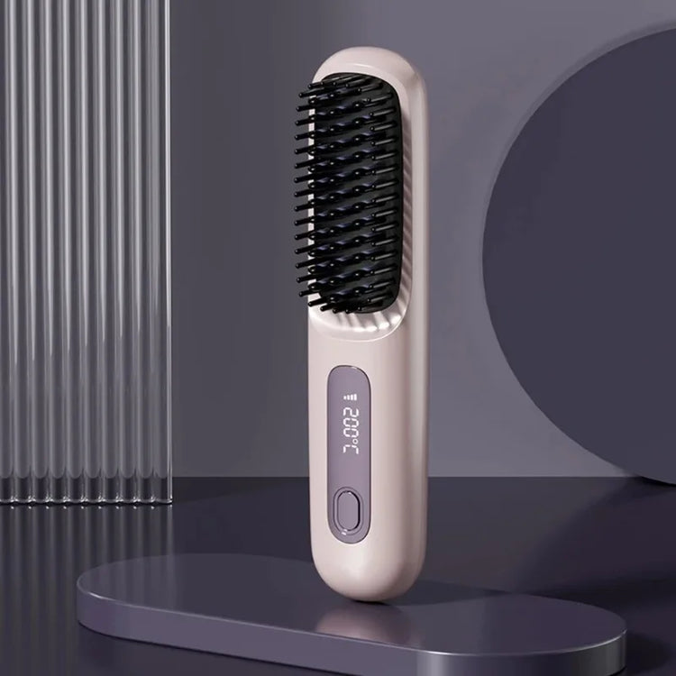 Electric Lcd USB Ceramic Heated Straight Hair Comb, Wireless Portable Negative Ion Styling Tool, Rechargeable Straightening Brush
