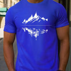 Men's summer 100 pure cotton fashionable casual loose fit plus mountain reflection printed round neck short sleeved T-shirt top PlatiNum