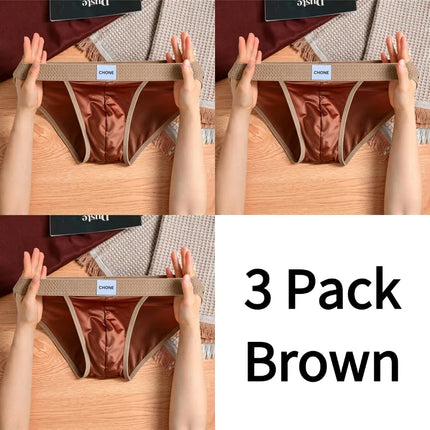 3 pezzi LORIEN CREST Slip bikini triangolari da uomo in raso di seta di lusso, traspiranti, ultra morbidi, comodi, sexy, intimo maschile