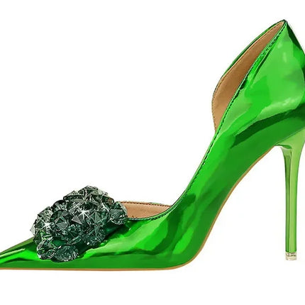 BIGTREE Scarpe con fiocco in strass Décolleté da donna Scarpe da banchetto di lusso Tacchi alti sexy Scarpe da festa con tacco a spillo da donna di grandi dimensioni 41 42 43