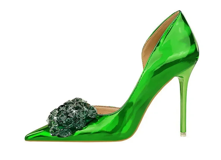 BIGTREE Scarpe con fiocco in strass Décolleté da donna Scarpe da banchetto di lusso Tacchi alti sexy Scarpe da festa con tacco a spillo da donna di grandi dimensioni 41 42 43