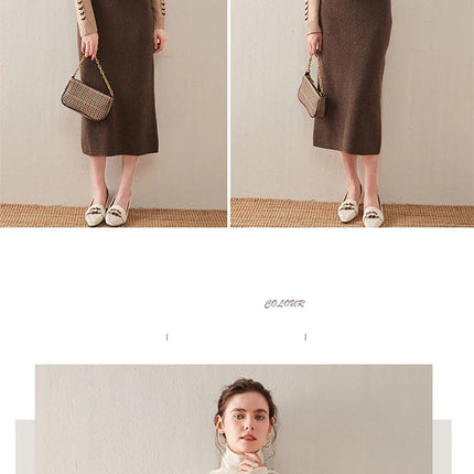 100% pure wool skirt new women's autumn and winter mid-length high-waisted thin cashmere skirt knitted all-match hip skirt PlatiNum