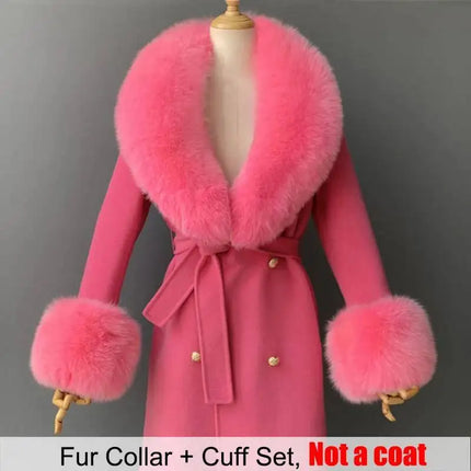 Real Fur Collar And Cuffs Set Winter Coat Accessories Women Fluffy Large Fur Shawl Neak Warm Fox Fur Scarf Furry Scarves Female