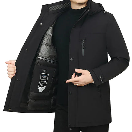 Men's Detachable Liner & Hat Puffer Coats Business Casual Hooded White Duck Down Jackets 2026 Winter Outwear Windproof Top Parka