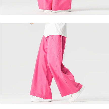 Pantaloni Primaverili 2026 da Uomo, Comodi e Larghi in Cotone, Stile Hip Hop, Tinta Unita, Moda Casual, Gamba Larga, Taglie Forti fino a 5XL