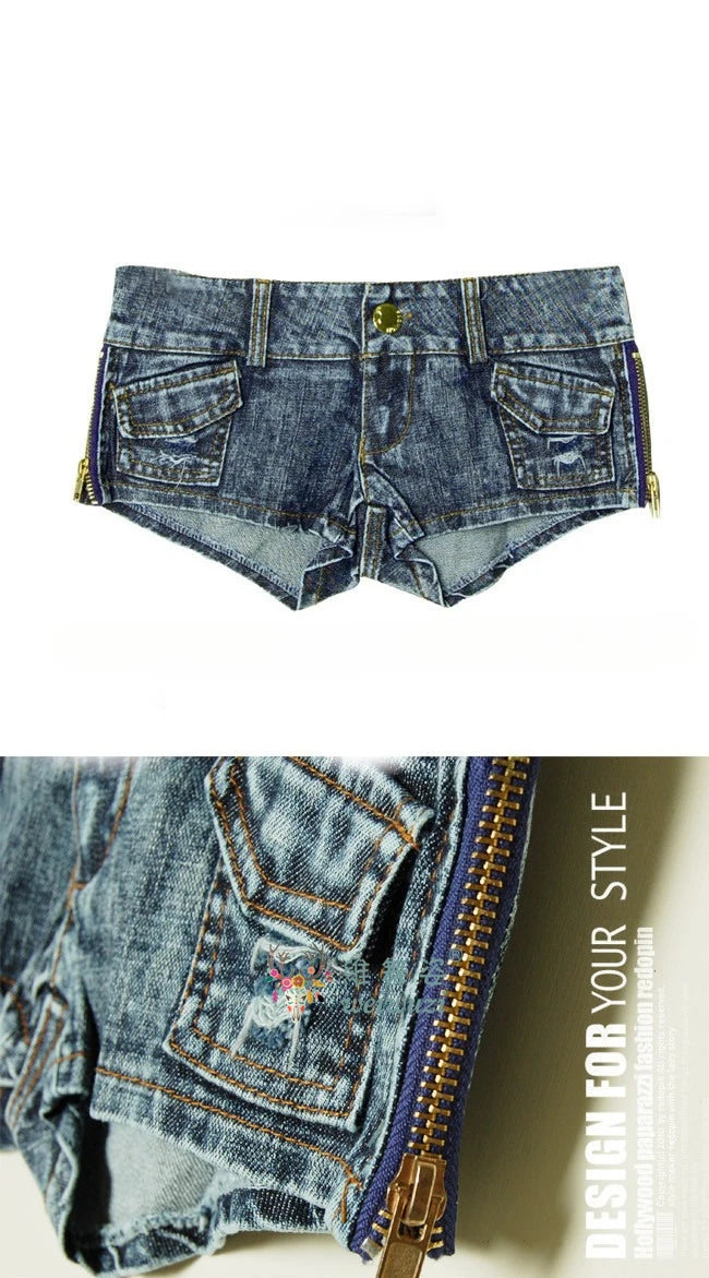 Charming Button Low Waist Denim Shorts Women Clothing Fashion Jeans Super Shorts NightClub DJ Pole Dance DS Party Hot Pants PlatiNum