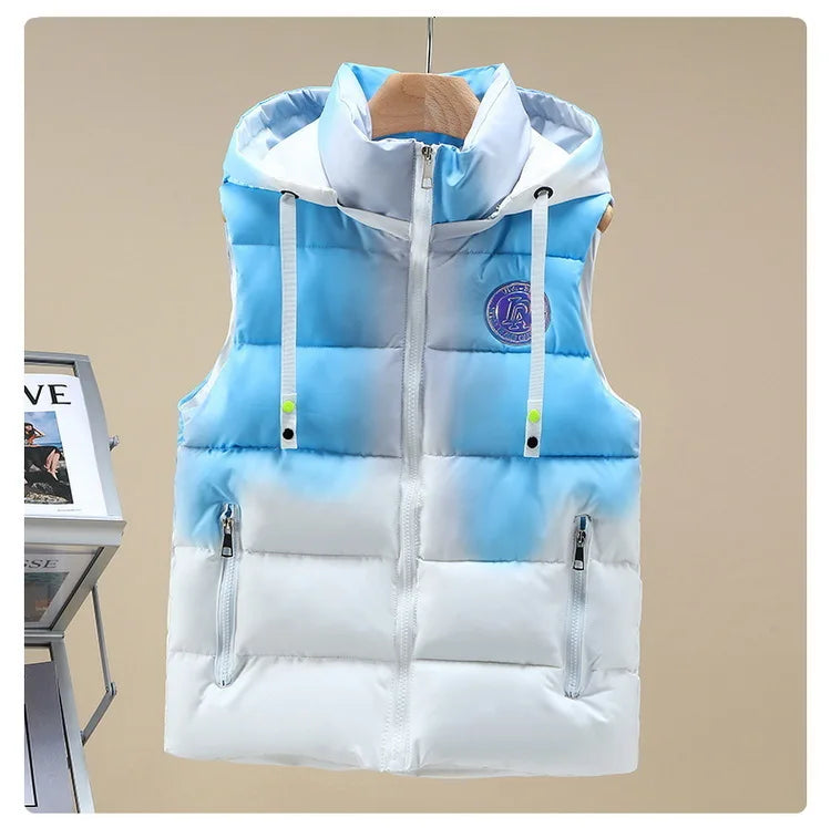 #3622 Tie Dye Hooded Sleeveless Jacket Women Zipper Sim Fit Warm Vest Waistcoat Female Outerwear Veste Unisex Autumn Winter 2024