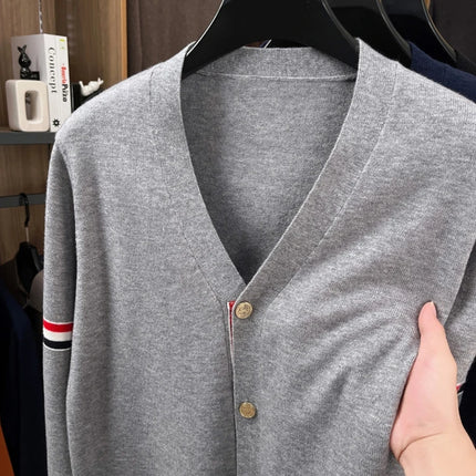 High End Brand Knitted Cardigan Men's Autumn Trend Color Blocked Striped Designer New shawl Korean Casual V-Neck sweater Coat