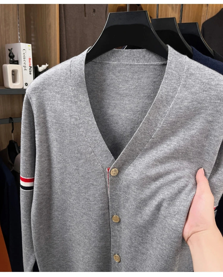 High End Brand Knitted Cardigan Men's Autumn Trend Color Blocked Striped Designer New shawl Korean Casual V-Neck sweater Coat
