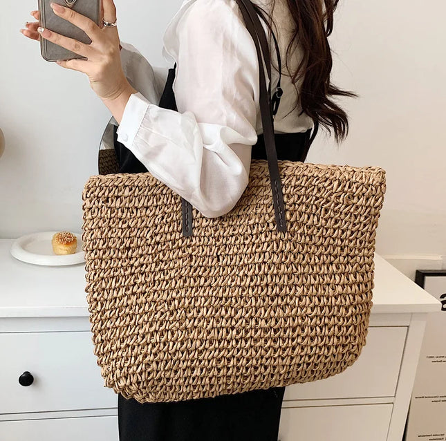 Women's Bag Summer Beach Bag Large Capacity Knitted Straw Hand-woven Rattan Beach Bag Bohemia Leather Women's Shoulder Bag New