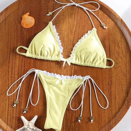 ZRTAK Bikini sexy con bordi in pizzo Micro perizoma costume da bagno costume da bagno donna Biquini fasciatura costumi da bagno costumi da bagno set bikini 2 pezzi platinumshop