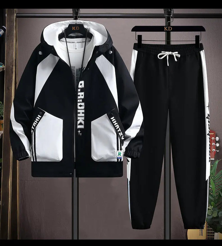 Casual 2-Piece Men's Sets Spring Autumn Streetwear Hooded Jackets & Jogger Tracksuits Outdoor Coats And Drawstring Pant Clothing