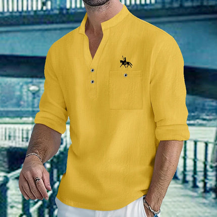 Men's Lightweight Shirts Cotton Linen Henley Long Sleeve Shirts for Men Beach Hawaiian V-Neck Top Breathable Polo