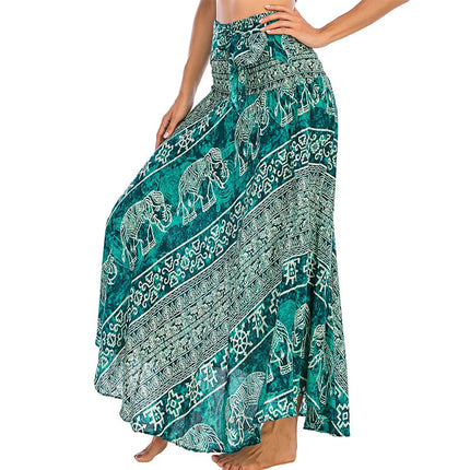 Boho Gonne Donna Rayon Beach Abito lungo Estate Bohemian Jupe Longue Femme Elastico in vita Stampa Fasciatura floreale Halter Hippie platinumshop