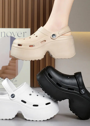 Sandali da Donna con Tacco Alto 9CM, Nuove Ciabatte Estive 2024, Scarpe da Spiaggia e Giardino con Suola Morbida, Impermeabili, Scarpe Forate da Donna per Esterni