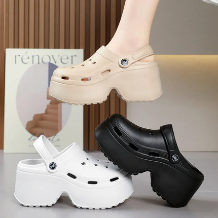 Sandali da Donna con Tacco Alto 9CM, Nuove Ciabatte Estive 2024, Scarpe da Spiaggia e Giardino con Suola Morbida, Impermeabili, Scarpe Forate da Donna per Esterni