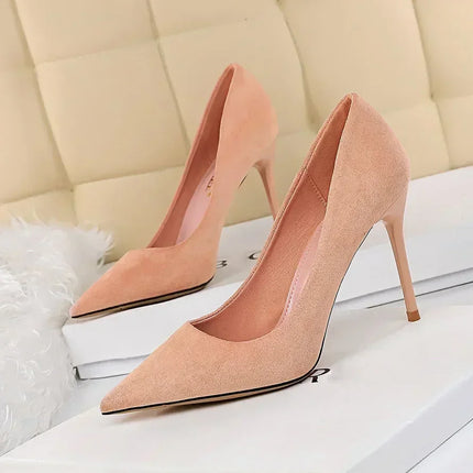 Donne 9 cm Tacchi alti Festa quotidiana Décolleté in pelle scamosciata colorata Scarpins femminili Stiletto Banchetto serale Rosso Giallo Scarpe Plus Size 34-43
