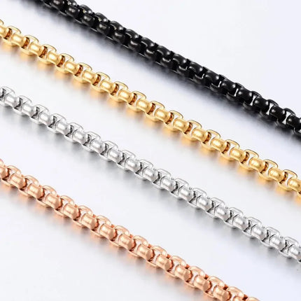 2mm/3mm/4mm/5mm Collana in acciaio inossidabile color oro Scatola rotonda impermeabile Catena a maglie da uomo Lunghezza regalo personalizzato PlatiNum