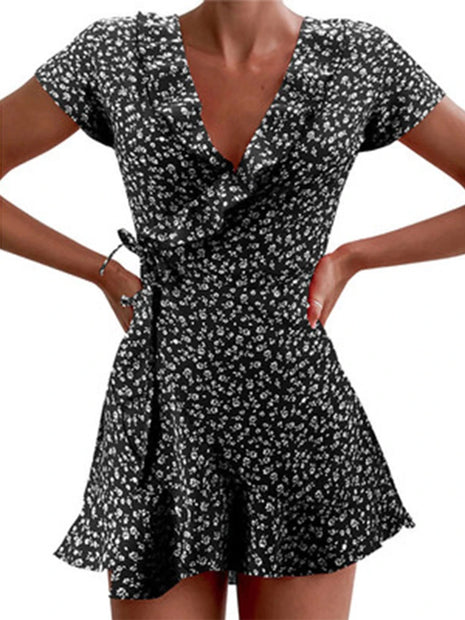 Robe d'été évasée fleurie pour femme Douce et élégante avec volants floraux et décolleté en V Robe co