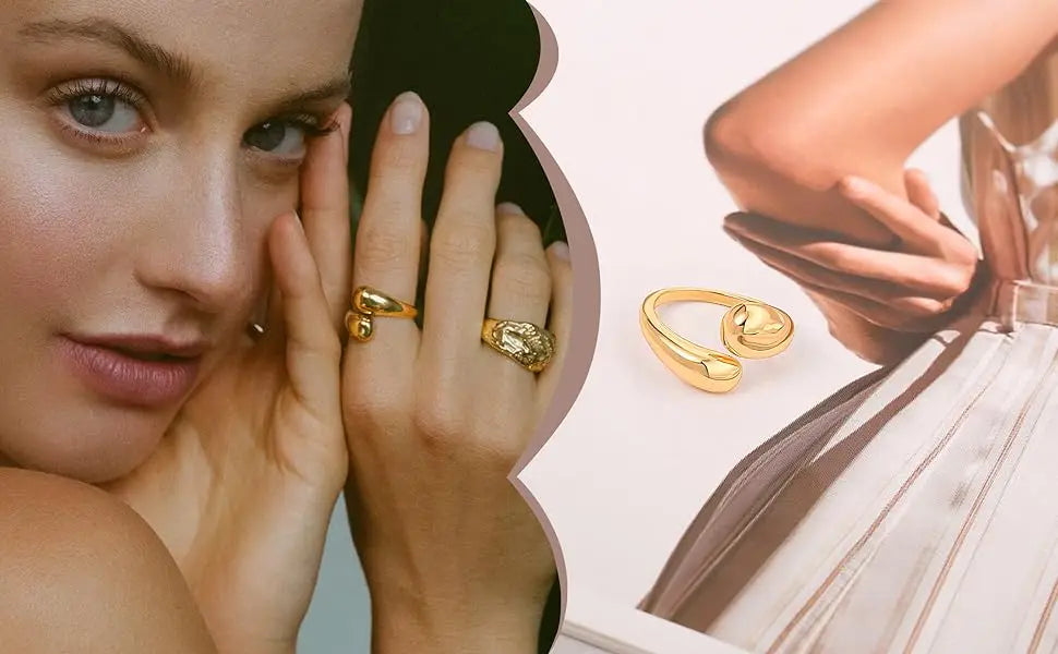 YILUOCD Chunky Statement anelli aperti per le donne anelli a goccia a cupola regolabili placcati in oro 18 carati regalo di gioielli larghi e audaci di natale