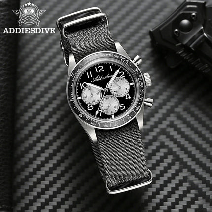ADDIESDIVE Men's Chronograph Quartz Watch 37mm Bubble Glass 100m Waterproof Watches Ceramic Bezel BGW9 Luminous Sport Wristwatch