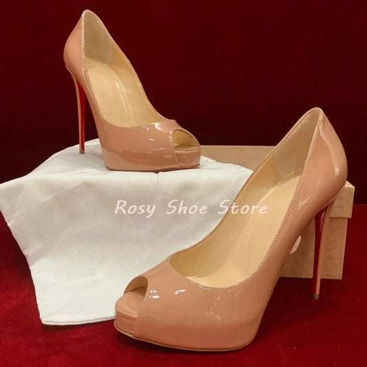 Super Waterproof Platform Patent Leather Women's Pumps Sexy Peep Toe Slip On Stiletto Sandals Model Show Dress Shoes Party Shoes