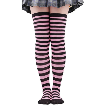 Calze alte alla coscia da donna a righe da donna nere bianche rosa lunghe sopra sopra calzini al ginocchio femboy Cosplay Lolita Harajuku Y2k