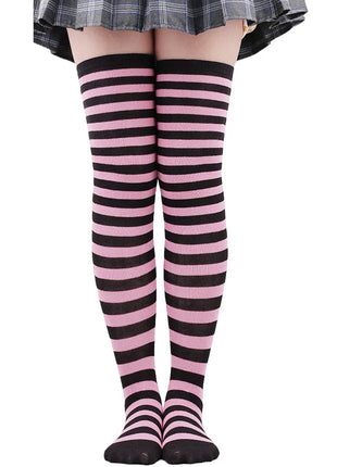 Calze autoreggenti a righe da donna Calze da donna nere bianche rosa lunghe sopra sopra il ginocchio femboy Cosplay Lolita Harajuku Y2k