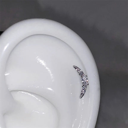 1pcs Silver Color Wing 316L Stainless Steel Ear Bone Nail for Women New Fashion Full of Rhinestone Earrings Accessories for Ear PlatiNum