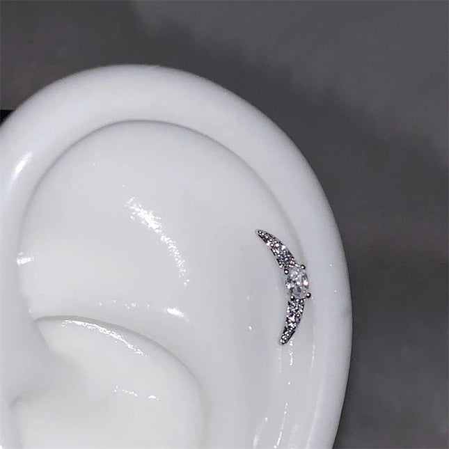 1pcs Silver Color Wing 316L Stainless Steel Ear Bone Nail for Women New Fashion Full of Rhinestone Earrings Accessories for Ear PlatiNum