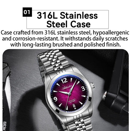 ADDIESDIVE Watch Sapphire New AD2560 Men Automatic Watches 8215 Mechanical Purple Dial Luminous Waterproof 200m Dive Wristwatch