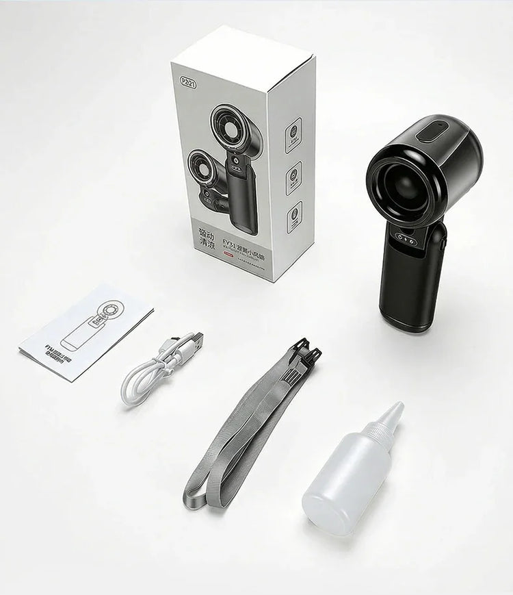 Ventilatore Portatile Mini con Nebulizzatore d'Acqua, 3600mAh, 5 Velocità, Pieghevole, da Appendere al Collo, Umidificatore Ricaricabile USB-C