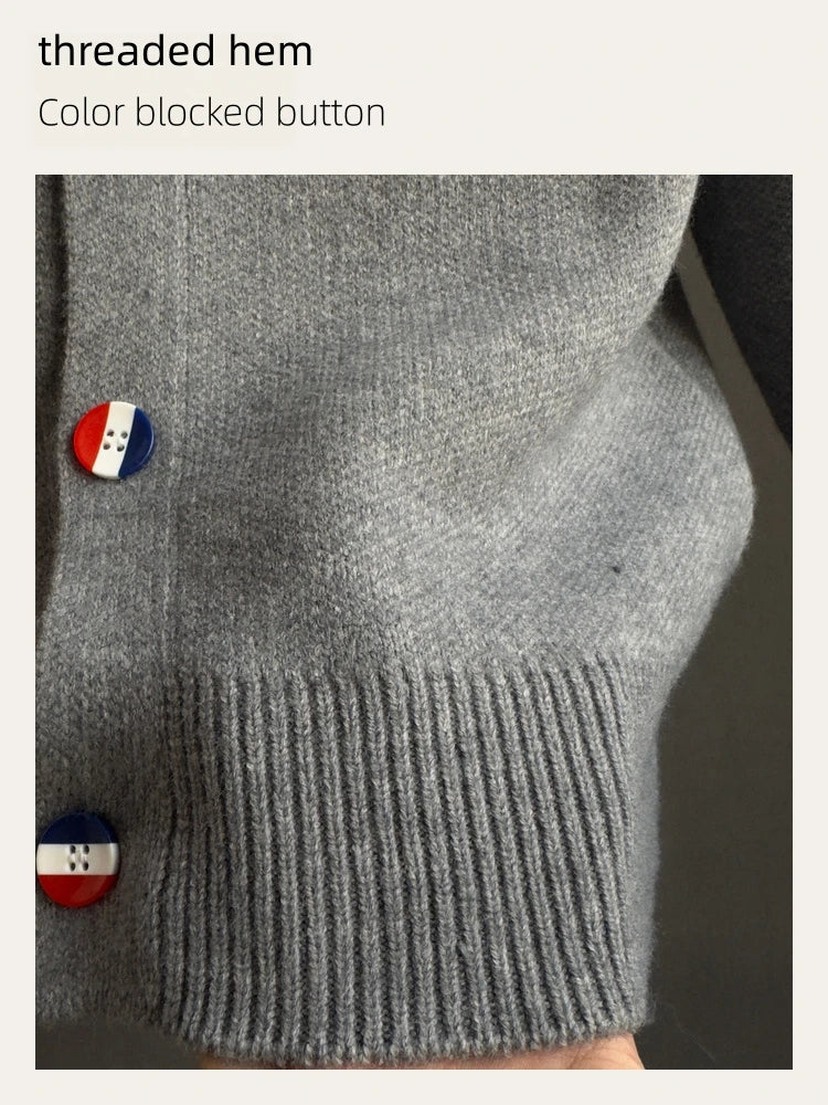 Fashion Men's Knit Cardigan High-End Brand Cartoon Dog Print Design Autumn Winter New Classic Striped Korean Casual Sweater Coat