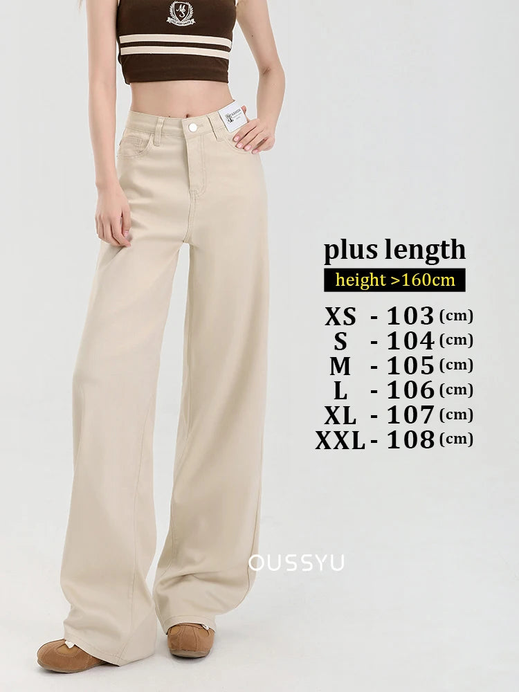 Nuova estate morbida Lyocell Jeans donna blu kaki bianco vita alta dritto sottile gamba larga pantaloni in denim Y2k abbigliamento femminile allentato 2XL