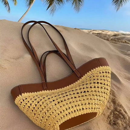 2025 Y2k Retro Literary Fashion Versatile Casual Tote Bag Shoulder Bag Large Capacity Grass Woven Bag Women's Bag