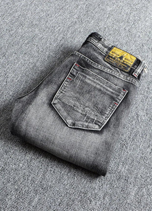 Italian Style Fashion Men Jeans Retro Gray Elastic Slim Fit Ripped Jeans Men Trousers Vintage Designer Casual Denim Pants Hombre PlatiNum