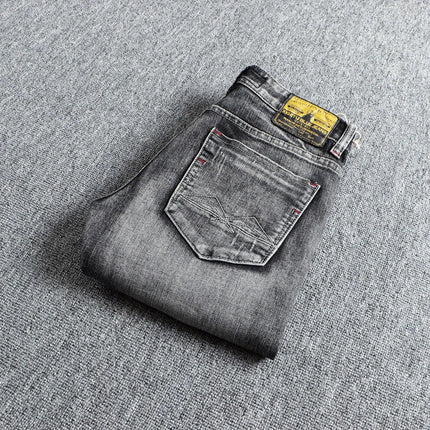 Italian Style Fashion Men Jeans Retro Gray Elastic Slim Fit Ripped Jeans Men Trousers Vintage Designer Casual Denim Pants Hombre PlatiNum