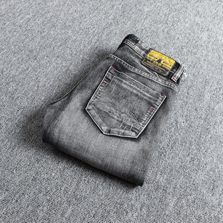 Italian Style Fashion Men Jeans Retro Gray Elastic Slim Fit Ripped Jeans Men Trousers Vintage Designer Casual Denim Pants Hombre PlatiNum