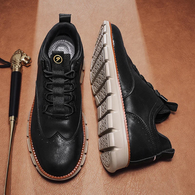 Men's Leather Casual Oxford Shoes, Breathable Anti-Slip Soft Sole Fashion Sneakers for Business Walking and Daily Wear