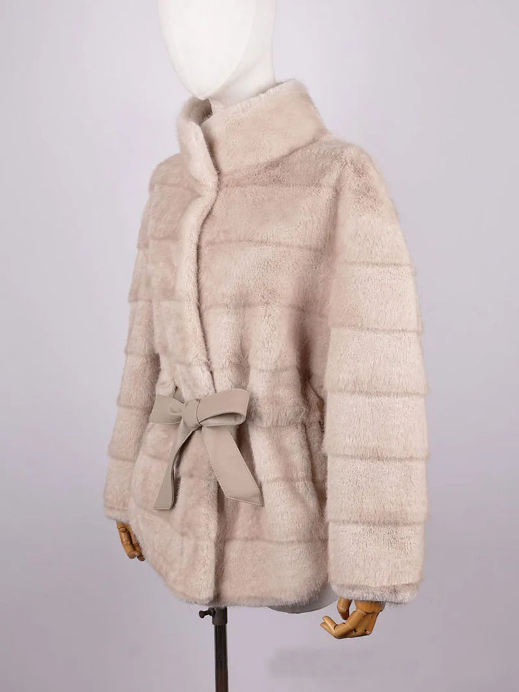 ZADORIN Luxury Designer Clothing Woman Mink Coat 2026 Chic Stand Collar Belted Brown Faux Fur Coat Woman Fluffy Fur Jacket Coats