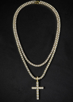 Hip Hop Iced Out Cross Pendant Necklace Strap 4mm Zircon Tennis Chain Men Women Sparkling Necklace Punk Jewelry Fashion Gift PlatiNum