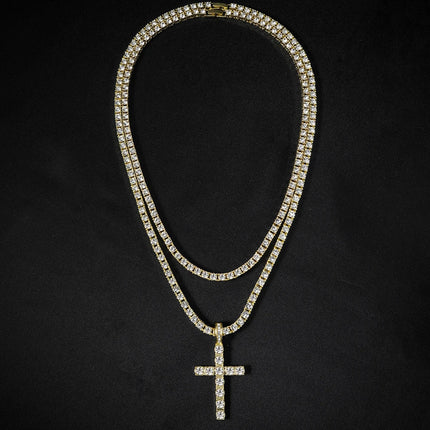 Hip Hop Iced Out Cross Pendant Necklace Strap 4mm Zircon Tennis Chain Men Women Sparkling Necklace Punk Jewelry Fashion Gift PlatiNum