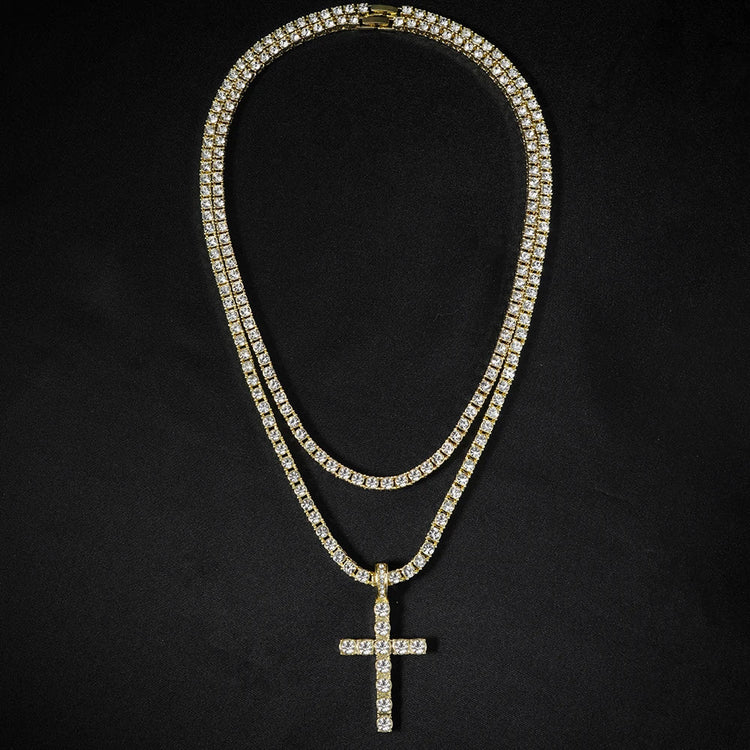 Hip Hop Iced Out Cross Pendant Necklace Strap 4mm Zircon Tennis Chain Men Women Sparkling Necklace Punk Jewelry Fashion Gift PlatiNum